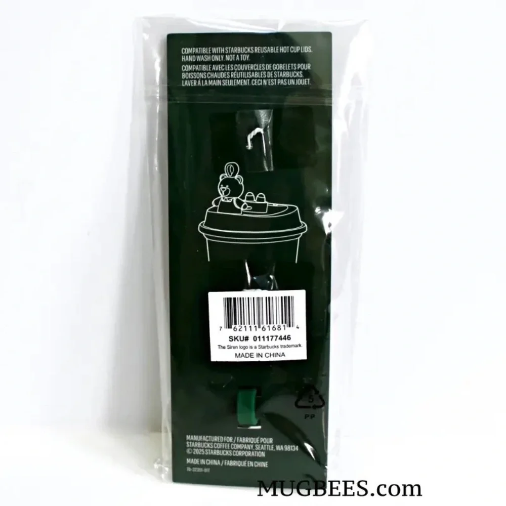 Starbucks 2025 Green Bearista Bear Reusable Hot Cup Lid Stopper Keychain Keyring